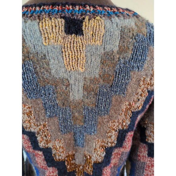 Hand Knit Sweater Crazy Quilt Intarsia Artsy Chevron Size Med Kilim Geometric - Picture 8 of 8